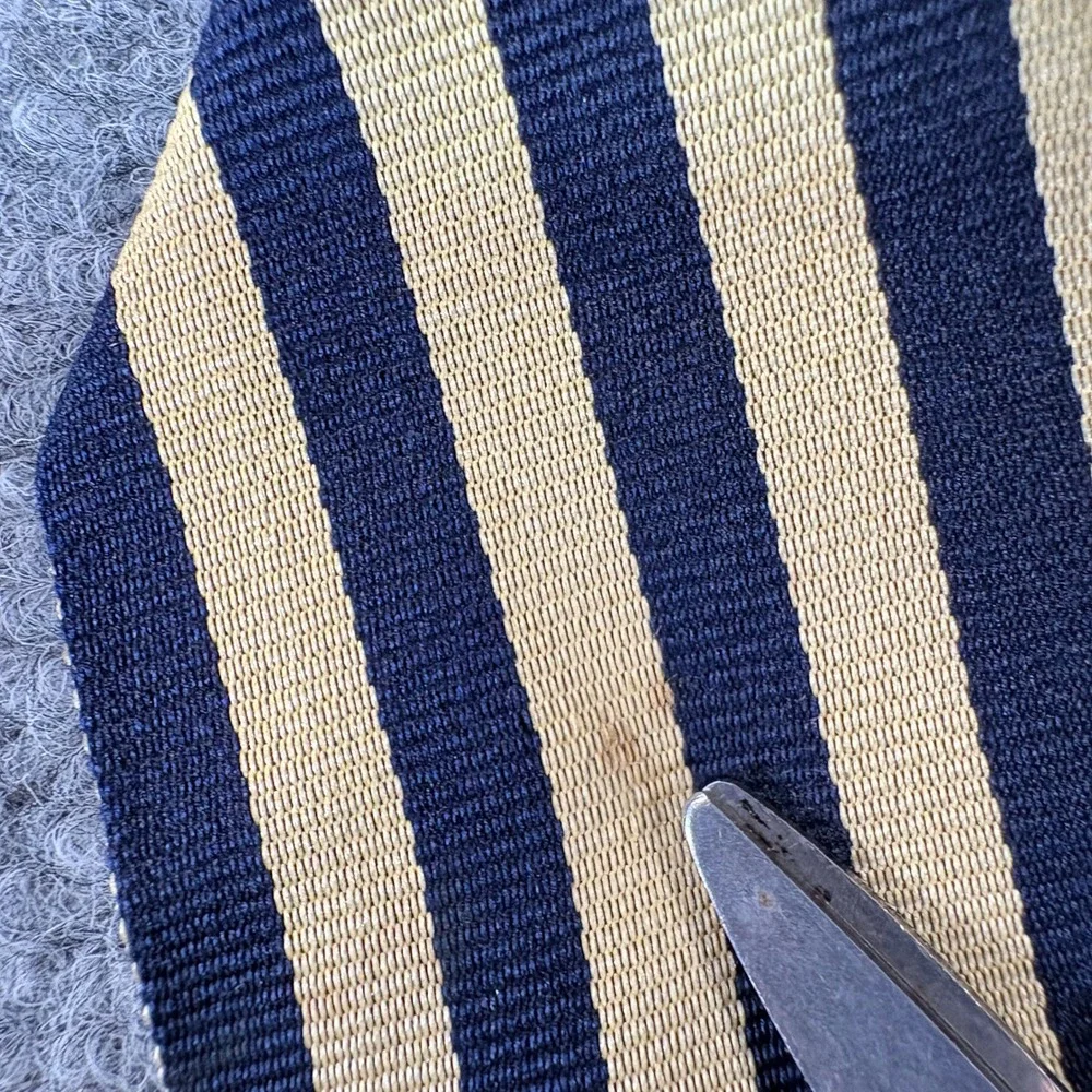 VTG Robert Talbott Mens Silk Tie Yellow Navy Blue Striped Hand Sewn USA Made